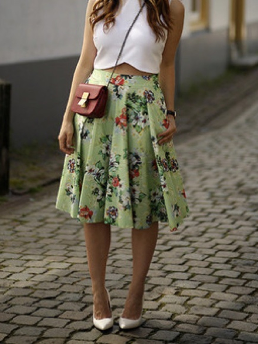 Zara Floral Circle Skirt in Light Green with Multicolor Print